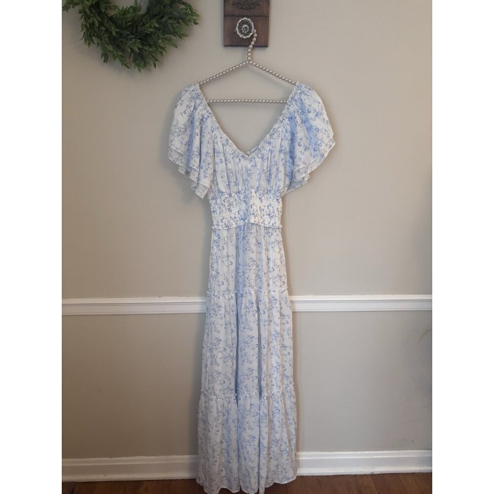 Altar'd State Blue and White Floral Maxi Dress